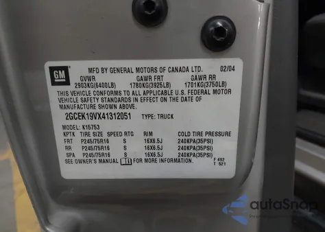 2004 Chevrolet Silverado 1500 from USA, damaged, VIN 2GCEK19VX41312051